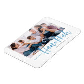 Blauer Brush Kalligrafie Happiest Hanukkah-Foto Magnet (Linke Seite)