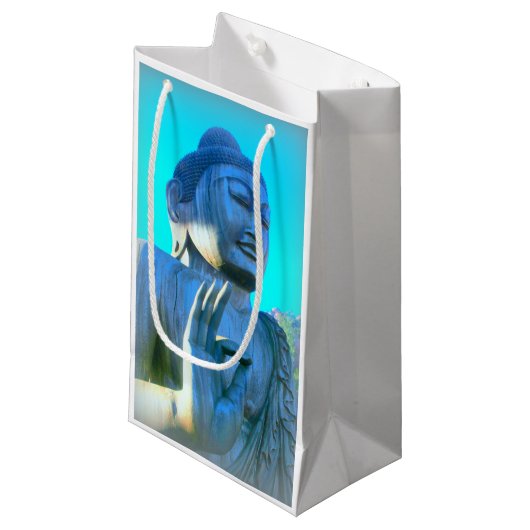 Blauer Buddha Kleine Geschenktüte (Vorderseite Schrägansicht)