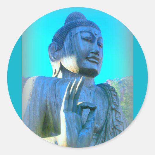 Blauer Buddha Runder Aufkleber (Vorderseite)