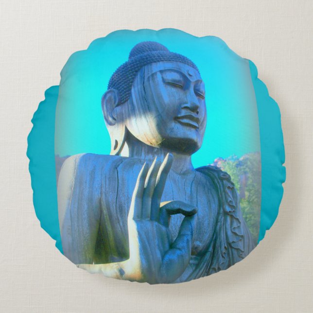 Blauer Buddha Rundes Kissen (Vorderseite)