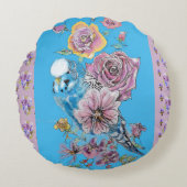 Blauer Budgie Blumenstrauß Ladys Round Cushion Rundes Kissen (Vorderseite)