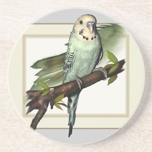 Blauer Budgie Sandstein-Untersetzer Sandstein Untersetzer (Vorne)