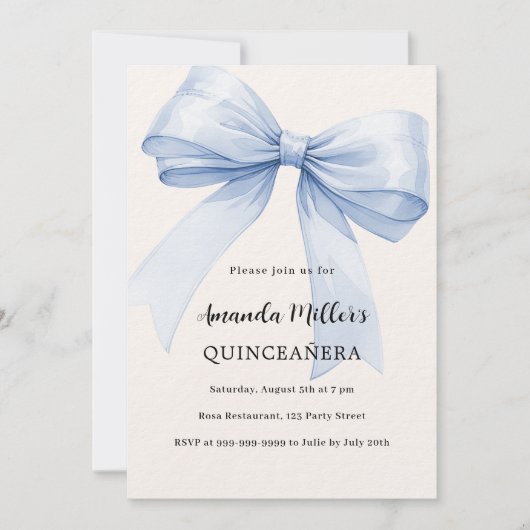 Blauer Bug elegant Quinceanera Luxus Einladung (Vorderseite)