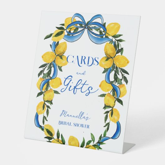 Blauer Bugband Brautparty Geschenktisch Sockelschild (Vorderseite)