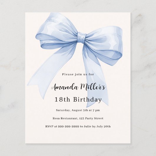 Blauer Bugcreme Beige Geburtstagseinladung (Vorderseite)