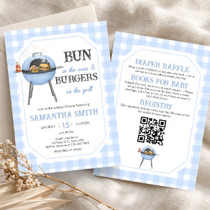 Blauer Burger BBQ All-in-One-Baby-Party Einladung