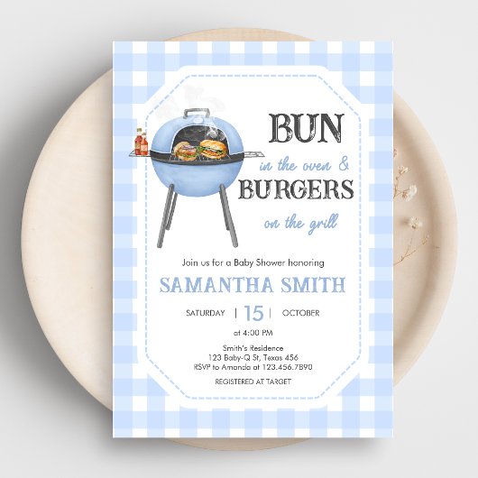 Blauer Burger BBQ Baby Shower Einladung