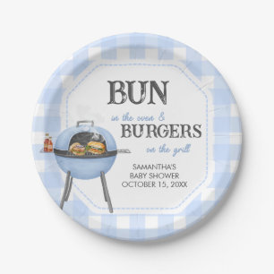 Blauer Burger BBQ Baby Shower Pappteller