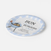 Blauer Burger BBQ Baby Shower Pappteller (Schrägansicht)