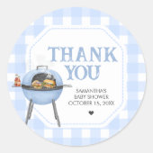 Blauer Burger BBQ Baby Shower Runder Aufkleber (Vorderseite)