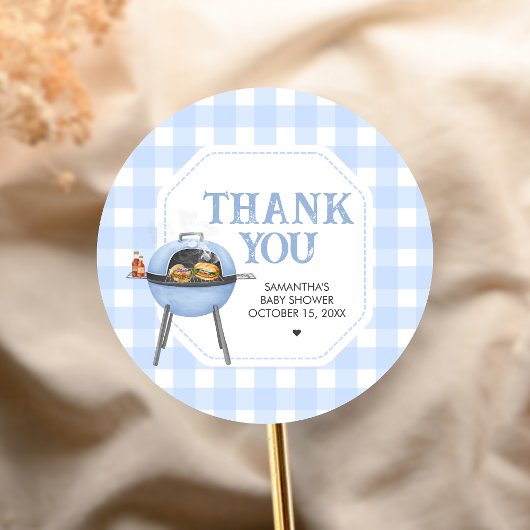 Blauer Burger BBQ Baby Shower Runder Aufkleber