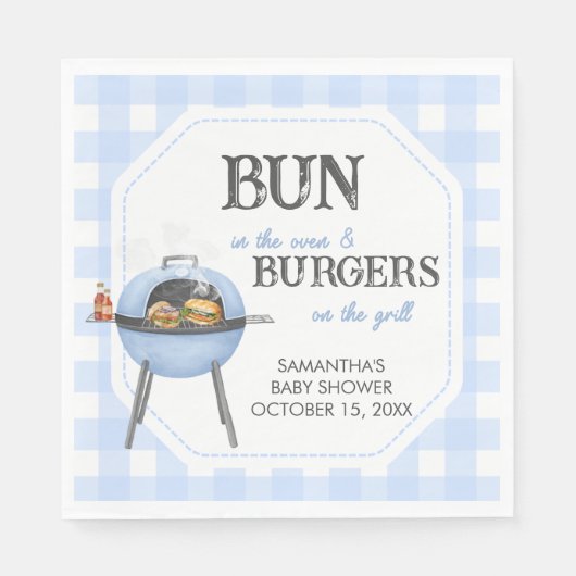 Blauer Burger BBQ Baby Shower Serviette (Vorderseite)