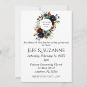 Blauer Burgund Blumenreath Two wird eins Einladung (Vorderseite)