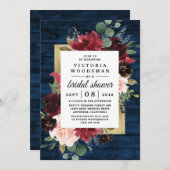 Blauer Burgund Blush Gold Rustikales Brautparty Einladung (Vorne/Hinten)