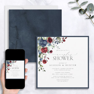Blauer Burgund Botanische Paare Dusche Einladung