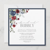 Blauer Burgund Botanischer Brunch Bubbly Dusche Einladung (Vorderseite)