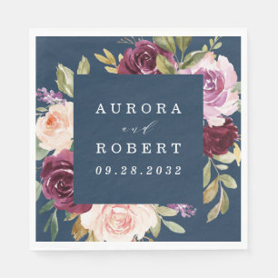 Blauer Burgund Gold Blush Pink Blues Hochzeit Serviette