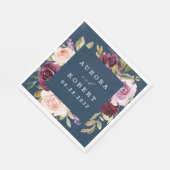 Blauer Burgund Gold Blush Pink Blues Hochzeit Serviette (Ecke)