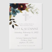 Blauer Burgunder Blumenkreuz zwei wird eins Pergament Einladungen (Vorderseite)