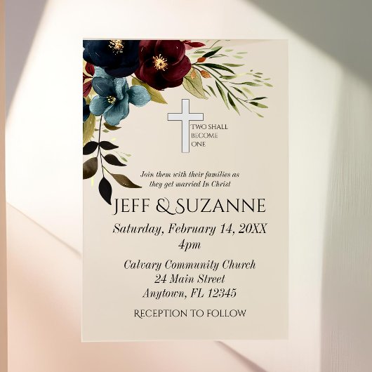 Blauer Burgunder Blumenkreuz zwei wird eins Pergament Einladungen