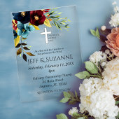 Blauer Burgunder Blumenkreuz zwei wird eins Pergament Einladungen