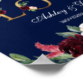 Blauer Burgunder Blütenblume Liebe Hochzeit Gold Poster (Ecke)