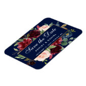 Blauer Burgundgoldblauer Burgund Save the Date Magnet (Linke Seite)