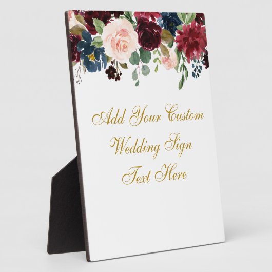 Blauer Burgundy Blauer Text Hochzeitstisch Fotoplatte (Seite)