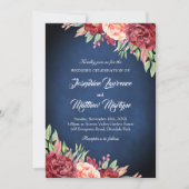 Blauer Burgundy Blush Elegante Blumenhochzeit Einladung (Vorderseite)