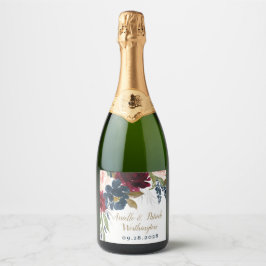 Blauer Burgundy Blush Pink Silver Gold Wedding Schaumweinetikett