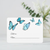 Blauer Butterfli Hochzeitstisch Platzkarte RSVP Karte (Stehend Vorderseite)