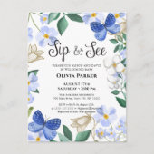 Blauer Butterfly Blumenblätterung Baby Junge SIP U Einladungspostkarte (Vorderseite)