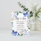 Blauer Butterfly Blumenblätterung Baby Junge SIP U Einladungspostkarte (Stehend Vorderseite)