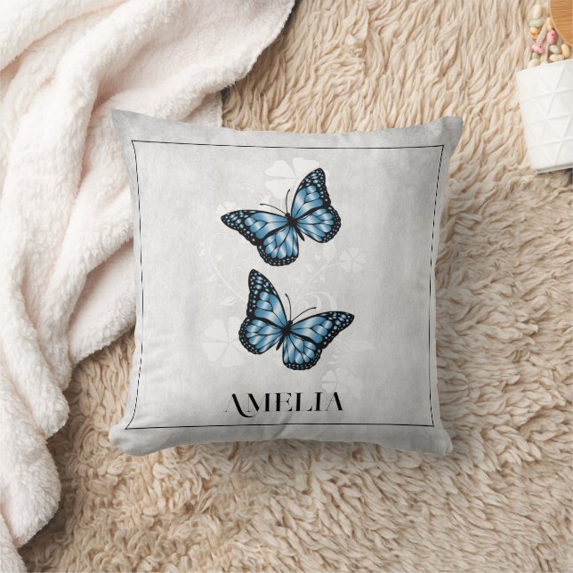 Blauer Butterfly Blumenwirbel Kissen (Decke)