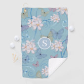 Blauer Butterfly-Floral-Monogramm Golfhandtuch (Insitu)