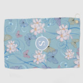 Blauer Butterfly-Floral-Monogramm Golfhandtuch (Horizontal)