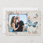 Blauer Butterfly & Leaf Wirbel Save The Date (Rückseite)