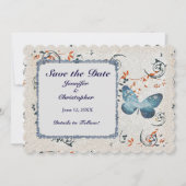 Blauer Butterfly & Leaf Wirbel Save The Date (Vorderseite)