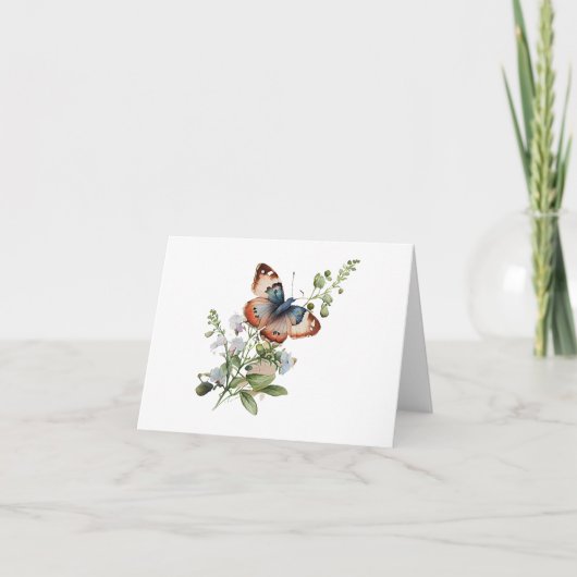Blauer Butterfly mit Blume Stem BLANK Karte (Vorderseite)