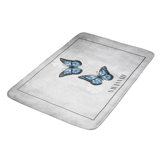 Blauer Butterfly Personalisiert Bath Mat Badematte (Schrägansicht)