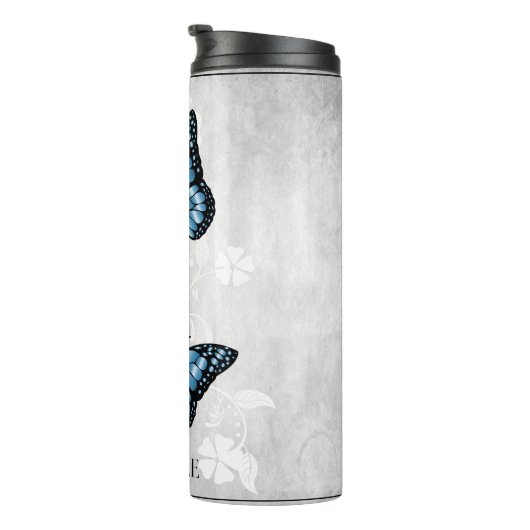 Blauer Butterfly Personalisierter Thermischer Tumb Thermosbecher (Nach rechts gedreht)