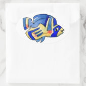 Blauer Butterflyfish Oval Sticker (Tasche)