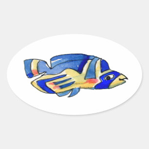 Blauer Butterflyfish Oval Sticker