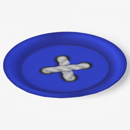 Blauer Button Pappteller (Schrägansicht)
