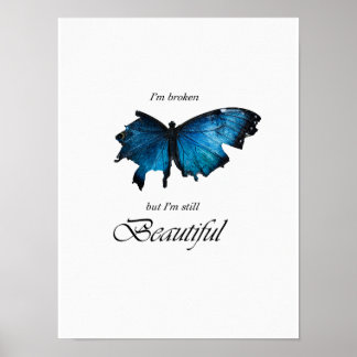 Blauer Buttrerfly gebrochen Minimal weiß 3:4 Poste Poster