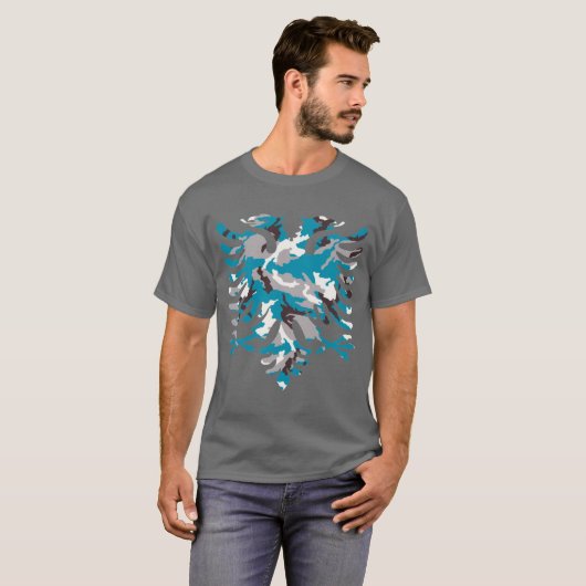 Blauer Camouflage-Albaner-Adler T-Shirt (Vorne ganz)
