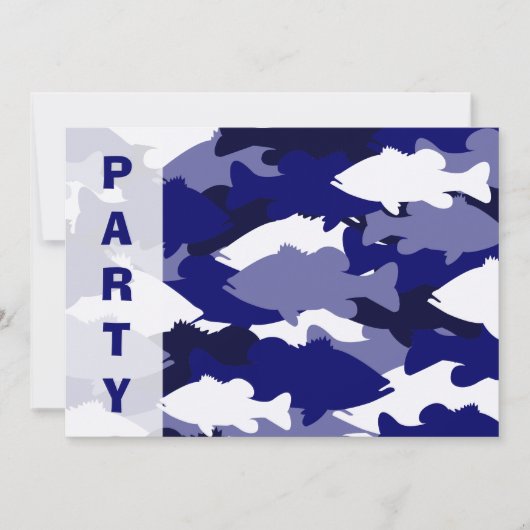 Blauer Camouflage Bassfang Einladung (Vorderseite)