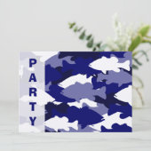 Blauer Camouflage Bassfang Einladung (Stehend Vorderseite)