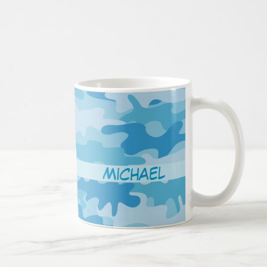 Blauer Camouflage-Tarnungs-Name personalisiert Kaffeetasse (Rechts)