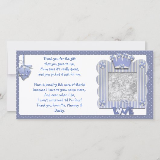 Blauer candystripe Rahmen danken Ihnen, vom Baby Dankeskarte (Vorderseite)